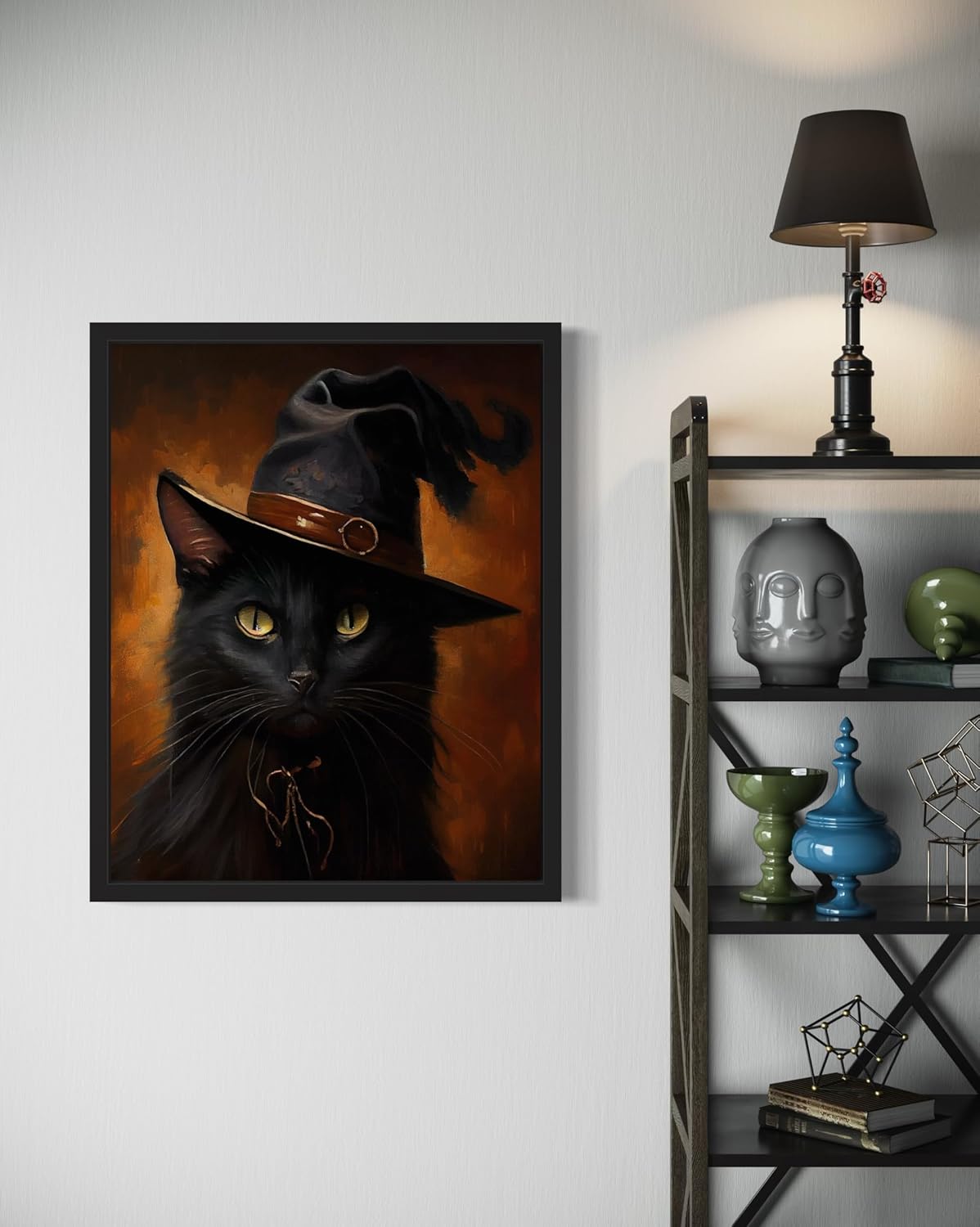 Witch Cat Poster Art Print, Halloween Scary Vintage Wall Art Academia Spooky Painting Decoration for Horror Prints, Gothic Posters Bedroom Decor 89 (Witch Cat, 8 x 10 inches, Unframed)