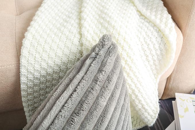 TangDepot Velvet Big Corduroy Pillow Covers 12x12 Grey 2-Pack | Soft wide-stripe corduroy pillow cover, hidden zipper, machine washable, easy refresh, for bedroom living room indoor outdoor