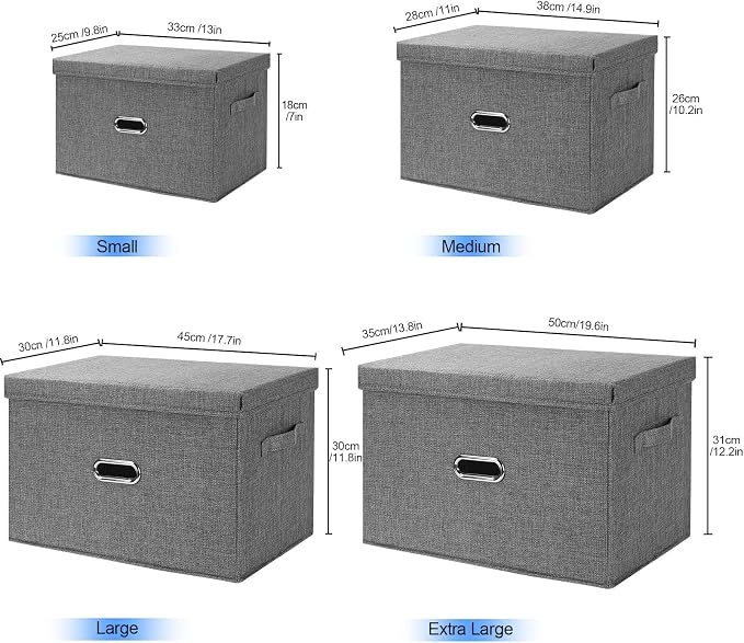 Large Linen Fabric Foldable Storage Bins with Removable Lid and Handles, Washable Storage Box Organizer Containers Baskets Cube with Cover for Bedroom,Closet,Office (Coffee, Small(2-Pack))