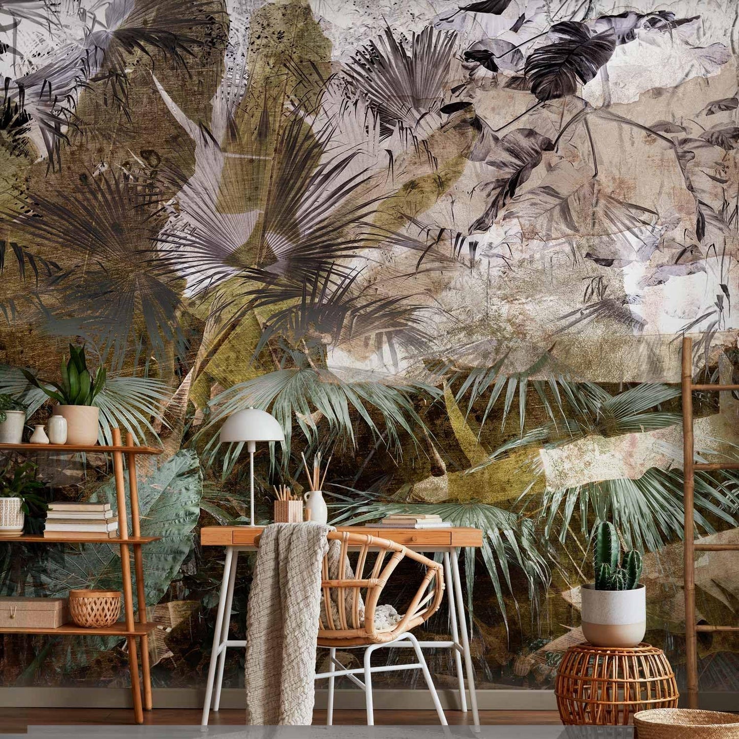 artgeist Wall Mural Tropical Leaves 79x55 in - XXL Non-Woven Wallpaper Fleece Wall Decor Photo Print Picture Image Design Jungle Nature Palm Leaves Like Painted b-C-0789-a-a