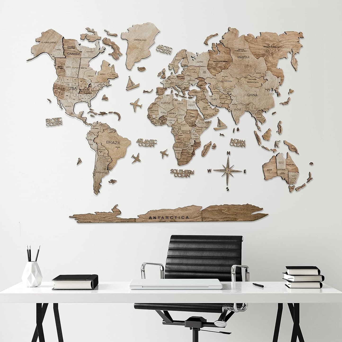 Handmade 3D Wood World Map Wall Art Large Wall Decor Track Your World Travels - Special For Home, Kitchen And Office (Medium, Terra)