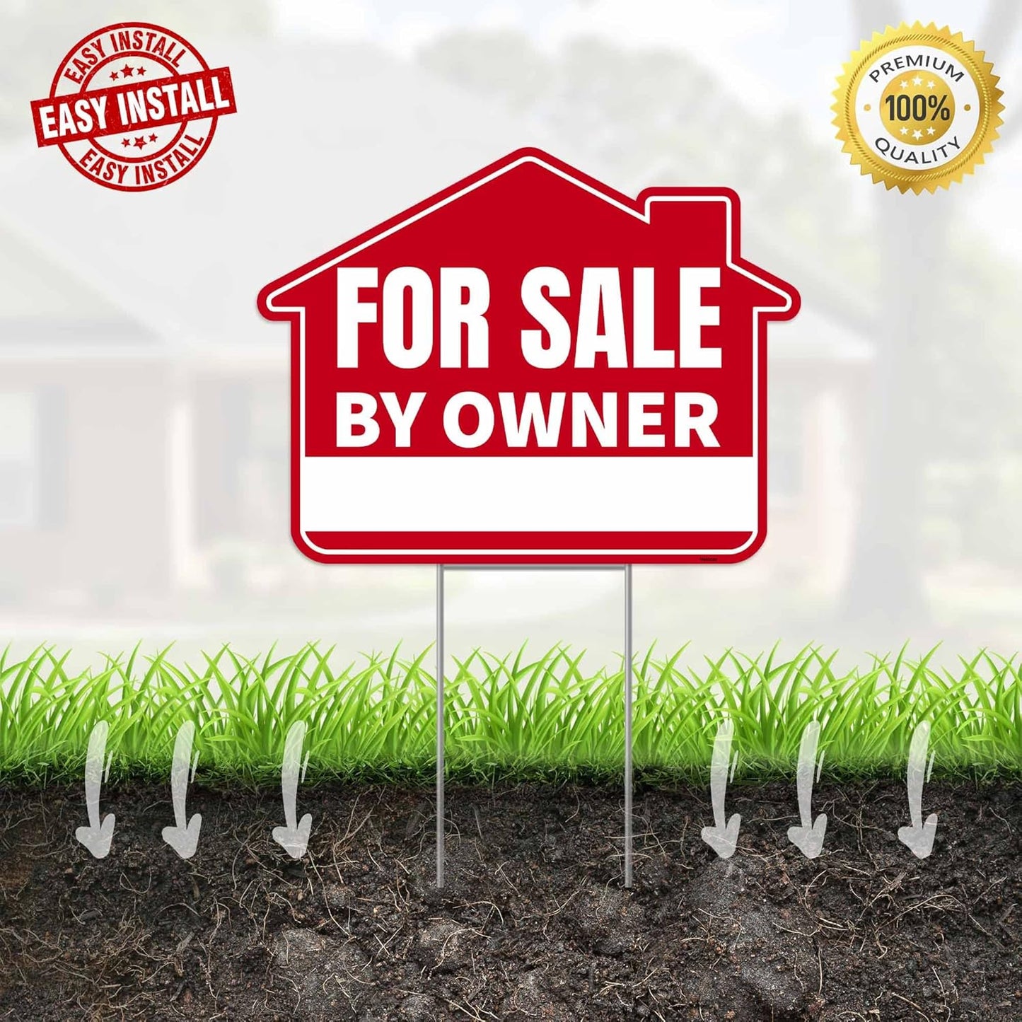 3PC For Sale By Owner Sign with Stakes, 17 Inches by 13 Inches - Double Sided Signs - Corrugated Plastic - FSBO Yard Sign for Home House Real Estate