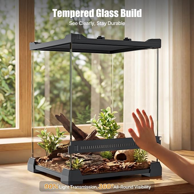 6 Gallon Fully Assembled Glass Reptile Enclosure,10"x 10" x 14" | Front Opening Tall Reptile Terrarium Tank for Baby Crested Geckos, Tree Frogs, Praying Mantises, Jumping Spiders