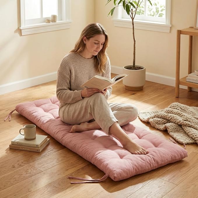 Wenqik Long Floor Cushion Large Floor Cushion with Brushed Cotton 74.8 x 27.5 x 3.15 in Jumbo Lounger Pillow for Outdoor Indoor Bay Window Meditation Yoga Reading Sleeping (Pink)