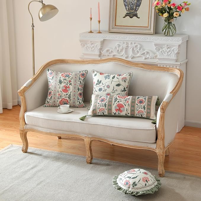ISAENNE Designer Linen Throw Pillow Cover,Set of 2,18"x18"-Daffy B | Vintage French Elegant Square Pillow Cover,Concealed Zipper Design,Floral Pattern,Sofa,Bedroom,Living Room,Lounge Chairs