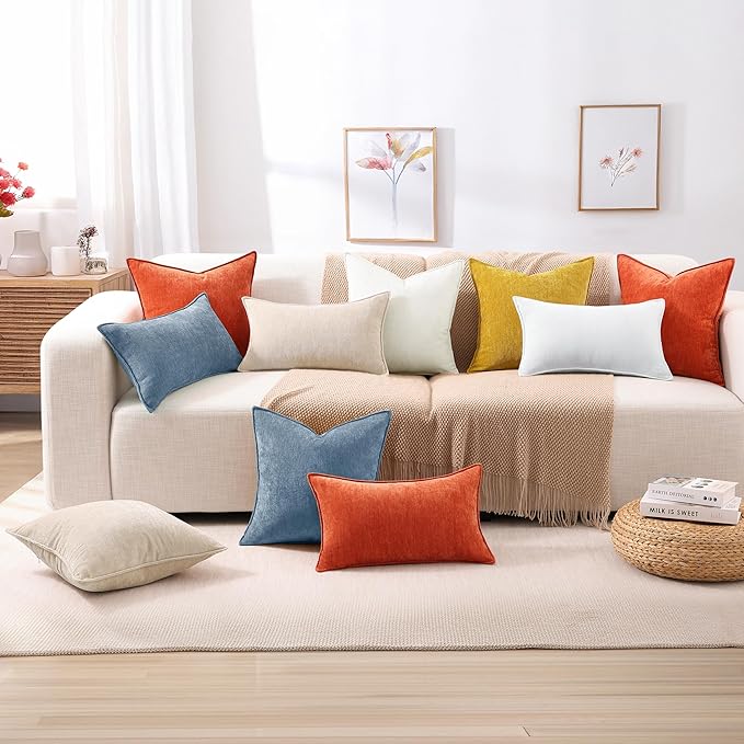 decorUhome Summer Couch Throw Pillow Covers 20x20 Set of 2, Decorative Soft Velvet Modern Cozy Chenille Pillow Cases with Elegant Design for Sofa Bed Living Room Home Decor, Blue Grey