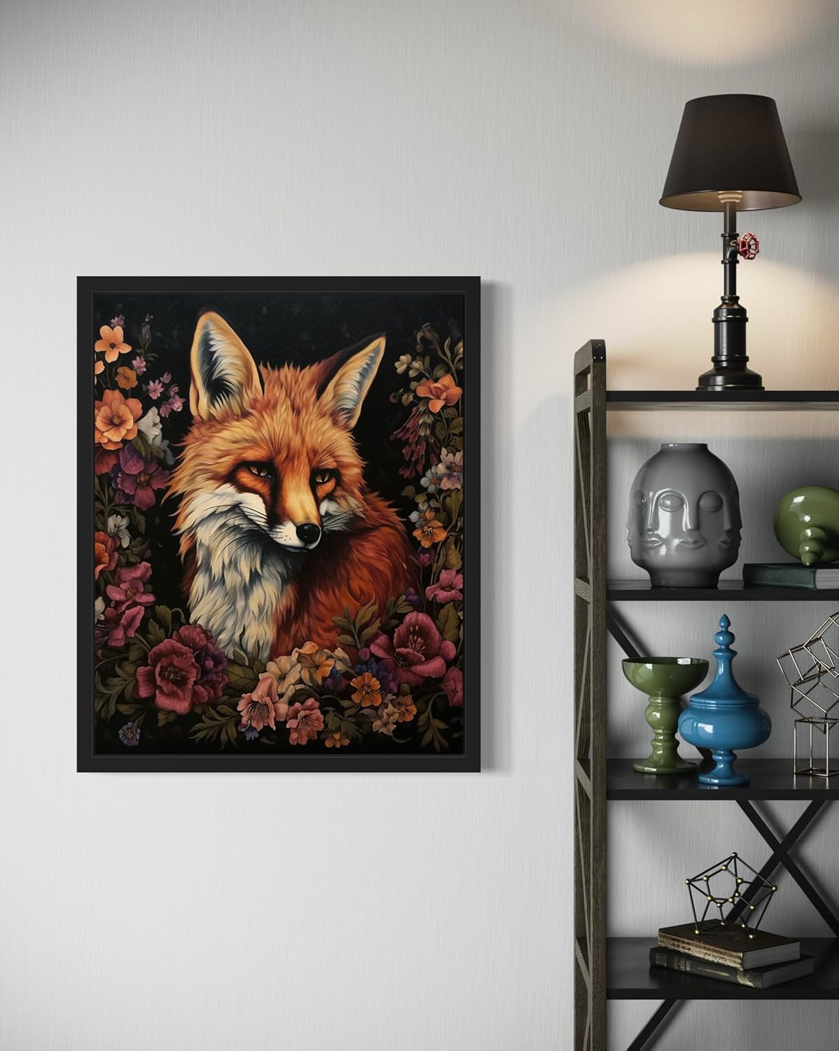 Fox and Flower Poster Art Print, Halloween Scary Vintage Wall Art Academia Spooky Painting Decoration for Horror Prints, Gothic Posters Bedroom Decor 89 (Fox and Flower, 16 x 20 inches, Unframed)