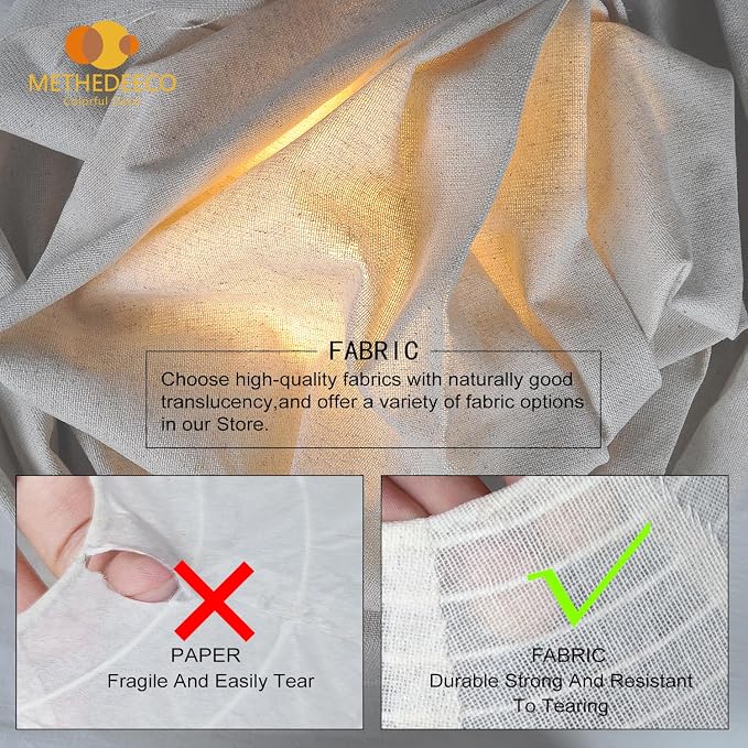 METHEDEECO 2-Piece Hanging Lamp Shade Set, 1 Oval 20x15 in + 1 Cylinder 13.5x17 in, Faux Linen Fabric Pendant Light Shades, Foldable Minimalist Pendant Lantern Shades, Nature Beige, Shades Only