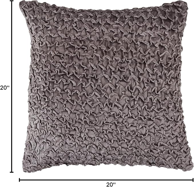 SARO LIFESTYLE Smocked Velvet Throw Pillow with Down Filling, Slate, 20"