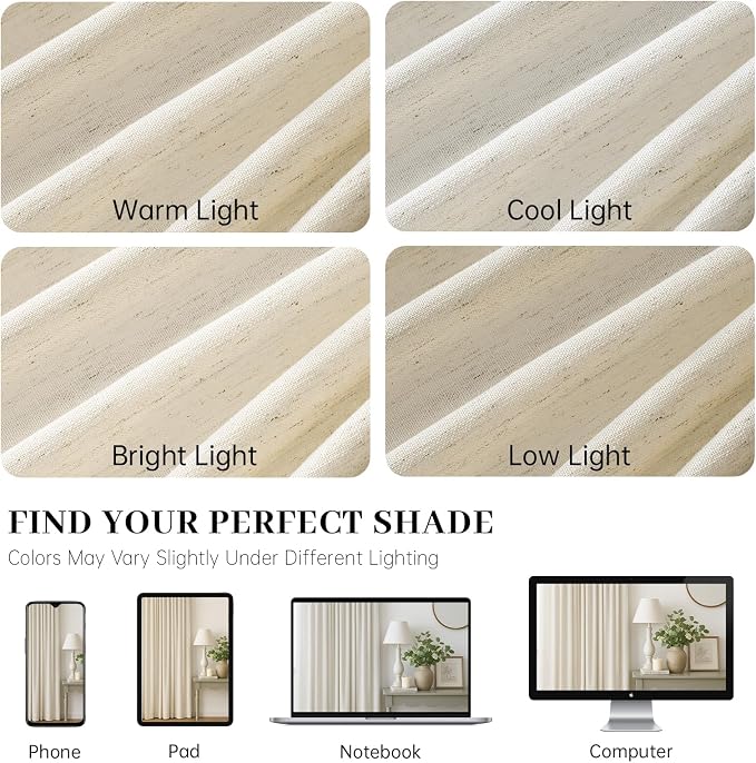 Natural Cream Linen Curtains 90 Inch Long 2 Panels for Living Room Back Tab Pinch Pleated Semi Sheer Curtain With Hooks Rings Farmhouse Thick Linen Textured Memory Trained Window Drapes 90 Inches