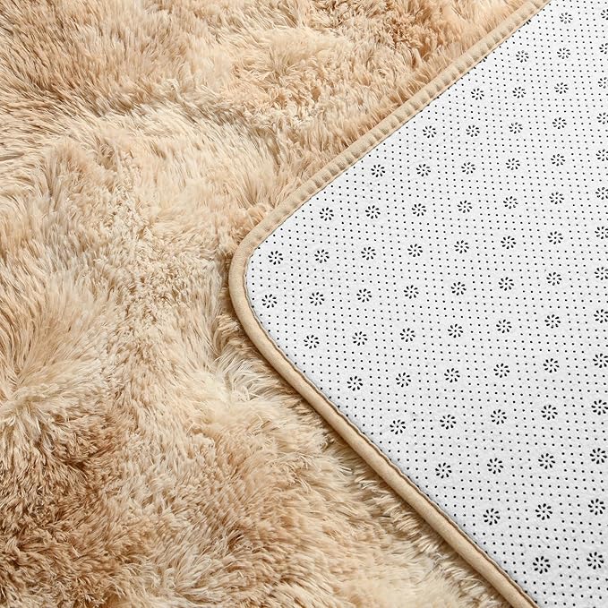 Deerhoo Large Shag Area Rugs 6 x 9, Tie-Dyed Plush Fuzzy Rugs for Living Room, Ultra Soft Fluffy Furry Rug for Bedroom, Indoor Carpet Nursery Rugs for Kids Room Home Decor, Beige
