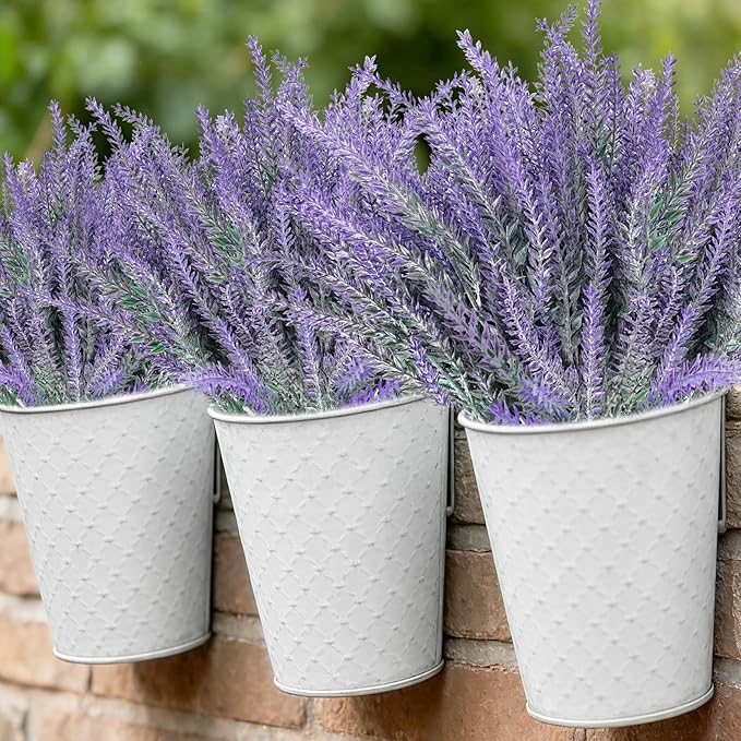TURNMEON 10 Bundles Artificial Lavender Flowers for Outdoors Summer Decor,UV Resistant Fake Flowers Plants Flocked Faux Plastic Shrubs Wedding Bouquet Window Box Table Home Cemetery Decor(Gray Purple)
