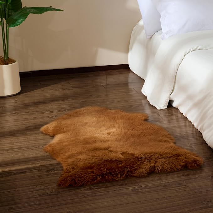 Premium Genuine Sheepskin Area Ruge - Real Wool Fur Shaggy Carpet | Fluffy Soft Natural Lambskin Rug Seat Chair Covers for Couch Sofa Bedroom Living Room(Brown,2×3 Feet Sheepskin)