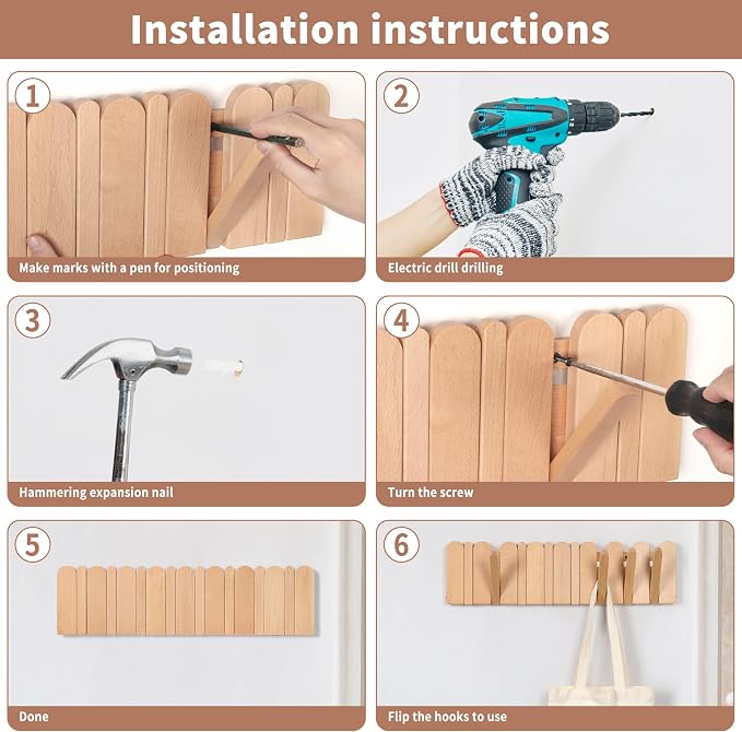Wall Coat Rack for Entryway: Wooden Modern Heavy Duty 8 Hooks 21.6'' Retractable Wall Mounted for Boho Home Decor Hallway Bathroom Bedroom for Hanging Jacket Towel Backpack Bag