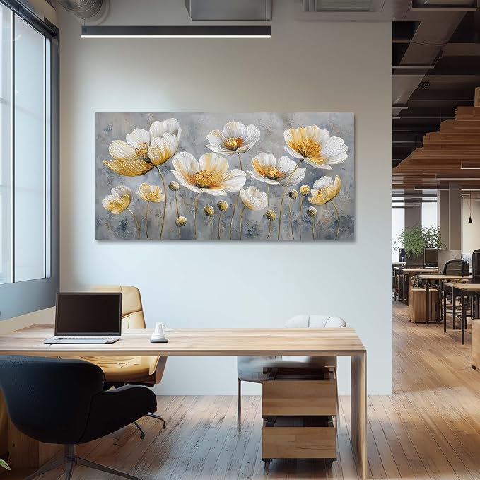 Ggaafet Bright Yellow Flowers Wall Art for Living Room Canvas Oil Painting Prints Beautiful Floral Blooming Art Deco Pretty Artwork Office Bedroom Family Dining Room Decor Large
