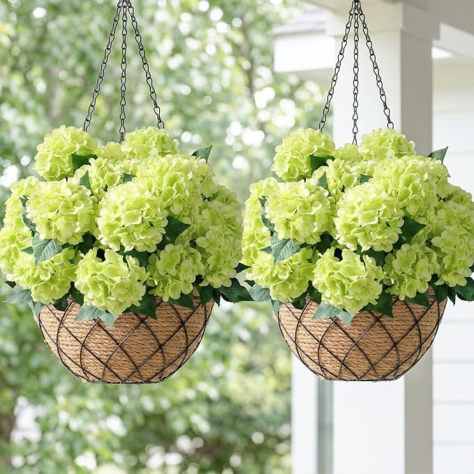 Ivydale Artificial Flowers for Outdoors, 4 PCS Green Fake Silk Hydrangea Flower Stems for Bouquets UV Resistant Realistic Faux Plants Home Outdoor Wedding Party Centerpieces Decor