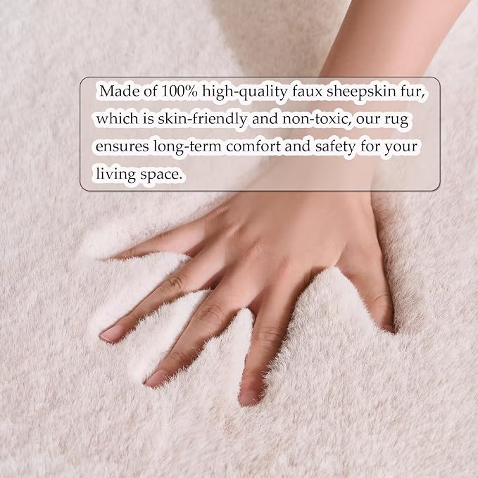 1700GSM Fuzzy Faux Sheepskin Fur Area Rug,Extra Soft Faux Fur Mat,Fluffy Shaggy Fur Rug for Bedroom Living Bedside Rug Room Decor-Ivory White, 2 x 3 ft