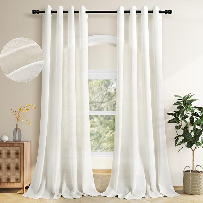 Aersas Natural Linen Curtains 84 Inches Long for Living Room Bedroom Neutral Boho Modern Grommet Privacy Light Filtering Semi Sheer Ivory Cream Off White Linen Drapes 84 Length 2 Panels Set