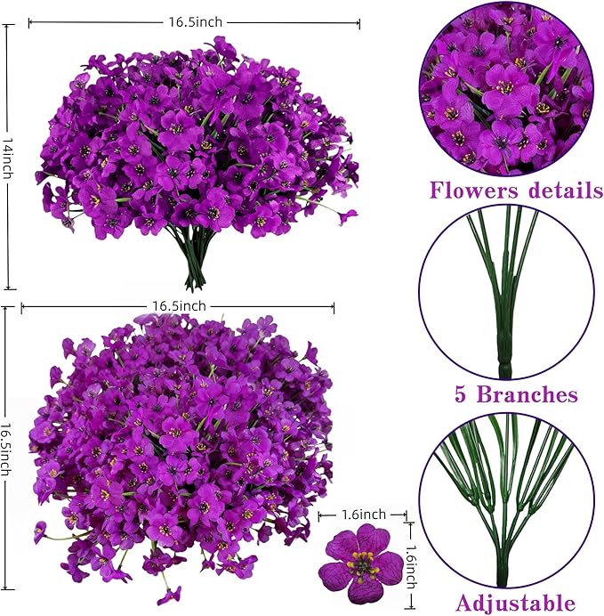 Geegoods Artificial Mums Flowers for Outdoors, 16 Bundles UV Resistant Fake Plastic Purple Flowers for Patio Porch Spring Summer Decor