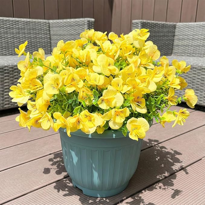 trytuny Artificial Flowers for Outdoor, Realistic Faux Plants for Outside Indoor Porch Patio Window Box Planter Home Decor (12pcs -Yellow)
