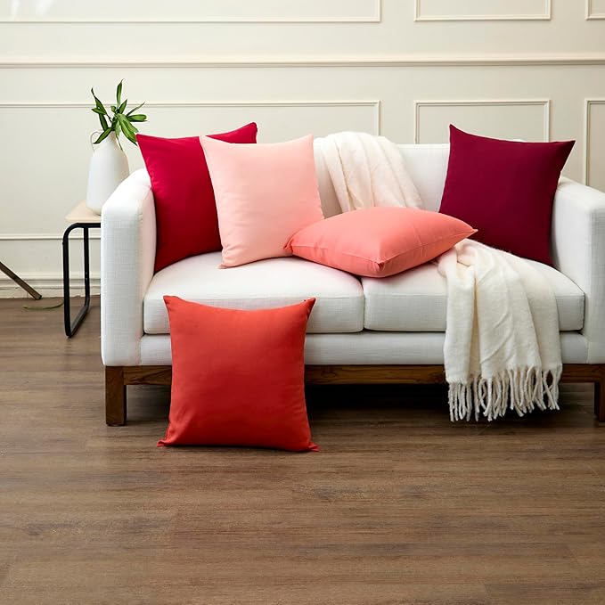 Encasa XO Throw Pillow Covers 24x24 in Set of 2 Deep Red | No Inserts | Cotton Pillow Covers for Living Room, Bed, Sofa, Couch | Decorative Cushion Covers with Improved Zipper