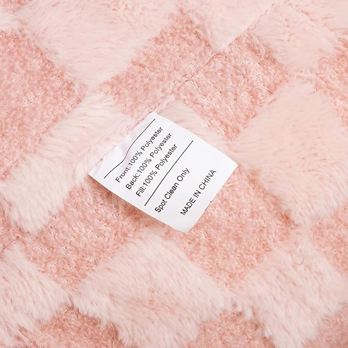 A Nice Night Faux Fur Reading Pillow,Checkered Fluffy Grid Plaid,Bed Wedge Pillow Large Adult Children Backrest with Arms for Bedrest,Pink