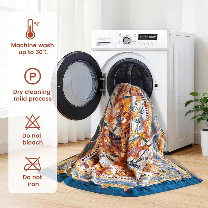 MSGKV Boho Throw Blanket 90"x90" Bed Floral 100% Cotton Blanket Summer Breathable Lightweight Queen Blankets All Seasons Home Decor Muslin