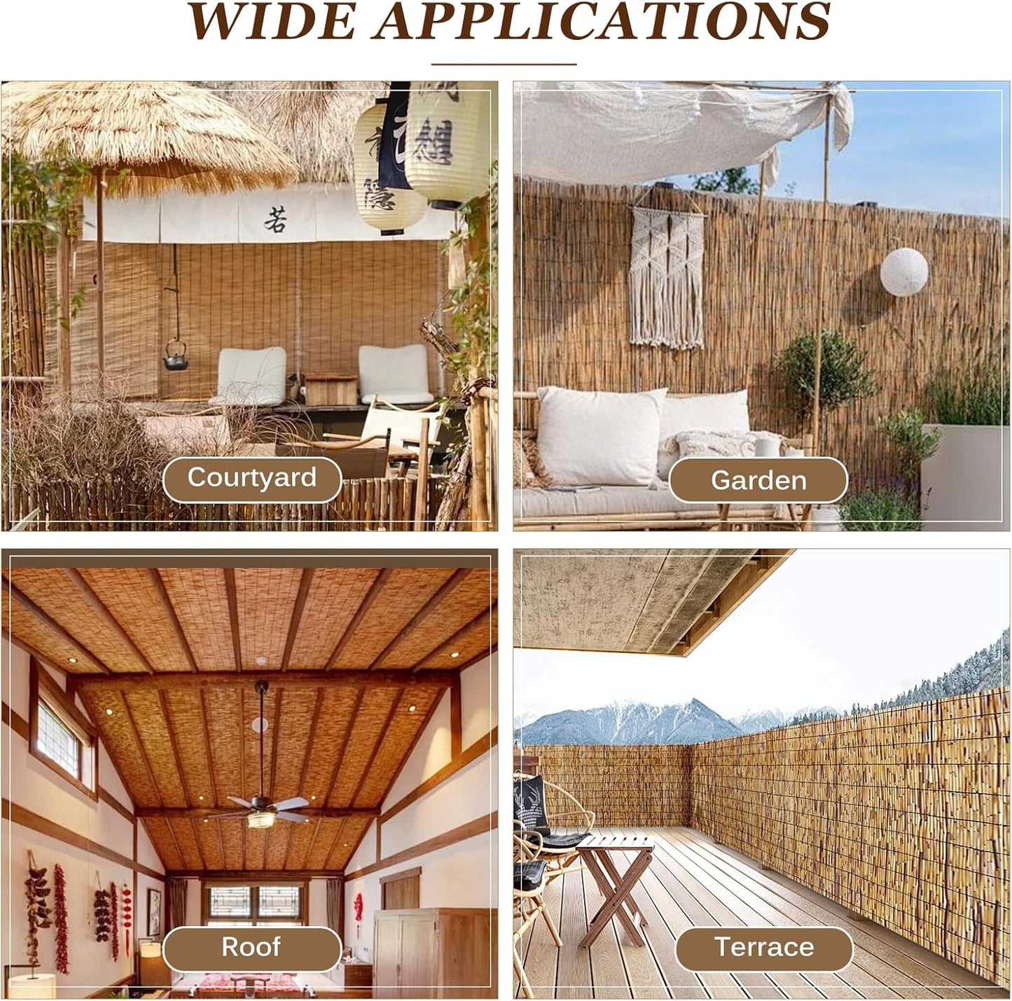 Natural Reed Fencing Rolls: Privacy Bamboo Fence 3/4/5/6ft High Roll Reed Screen, Decorative Bamboo Fencing for Outdoor Balcony Patio Garden Backyard,with Cable Zip Ties(Coffee, 2.6x6.6ft)