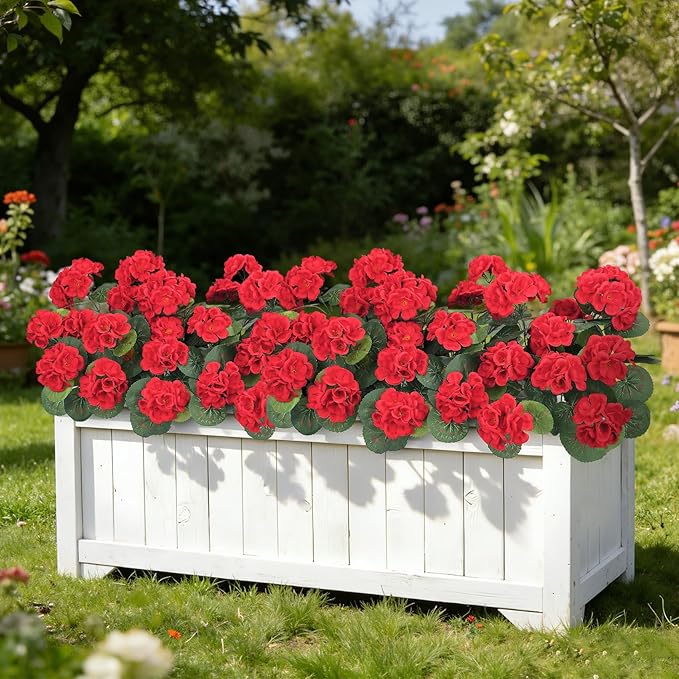 Ouddy Decor Artificial Geranium Flowers for Outdoors, Fake Silk Flowers UV Resistant Faux Geraniums for Vase Planter Garden Patio Balcony Porch Indoor Outdoor Spring Summer Home Decor, 6 Pcs Red