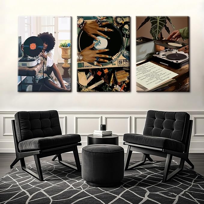 SYYANKK Black Woman Wall Art African American Women Canvas Wall Decor Black Girl Poster Fashion Female Wall Art Feminine Abstract Pictures Boho Prints for Bedroom Bathroom 24x36x3 Inch Ready to Hang