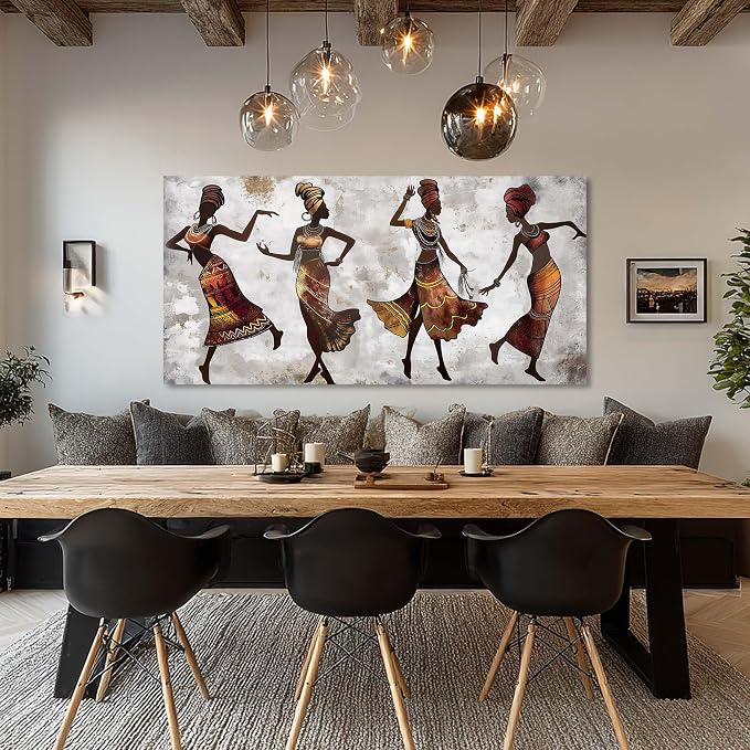 Ggaafet Brown African American Wall Art for Living Room Canvas Painting Prints Black Women Dancing Art Deco Modern Artwork Office Bedroom Family Room Decor Extra Large