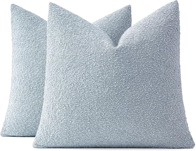 MIULEE 20x20 Inch Decorative Pillow Covers for Couch Bed Set of 2 Textured Boucle Neutral Throw Pillow Covers Light Blue Accent Solid Pillowcases Sofa Living Room Home Decor