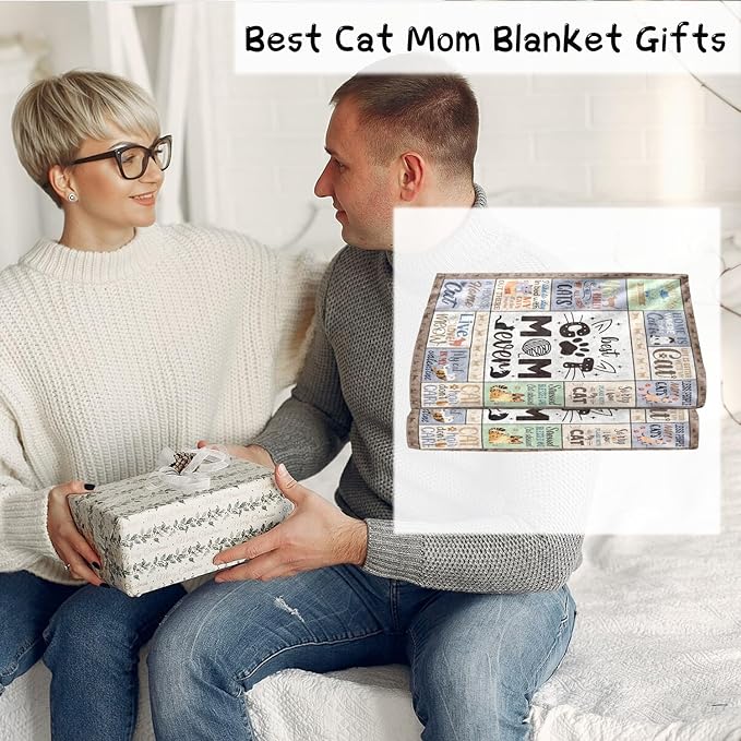 Wxiben Cat Mom Throw Blanket - Cats Mom Gifts for Cats Lovers Cat Mom Ever Throw Blanket Soft Flannel Blanket Gift for Women Pets Lover Gifts for Cats Owners Mother Chair Sofa Bed Home Decor 60x50