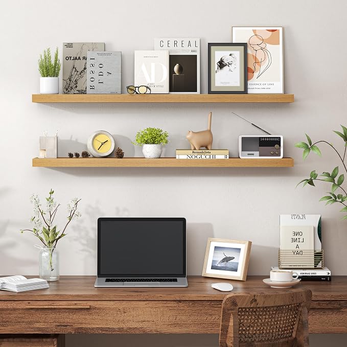 Heimlove Floating Shelves for Wall 40 Inch,Mounted Storage & Display Hanging Shelf with Invisible Brackets,for Bedroom,Living Room,Kitchen,Office,Set of 2,Oak Color