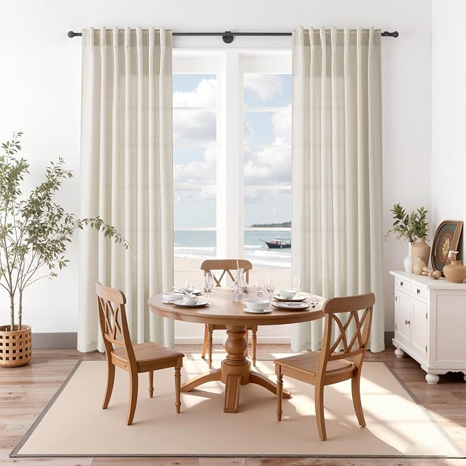 Nanspring Vanilla Linen Curtains 120 Inches Long for Living Room Light Filtering Semi Sheer Curtain Back Tab Modern Farmhouse Decor Floor to Ceiling High Window for Bedroom 52x120, 2 Panels