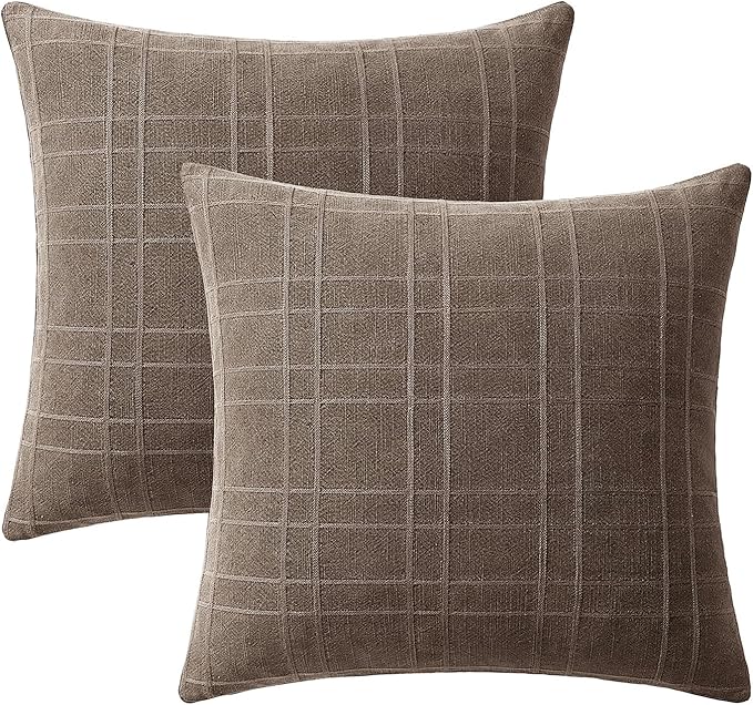 MIULEE Decorative Linen Check Throw Pillow Covers Neutral Farmhouse Vintage Pillow Covers 20x20 Set of 2 Boho Modern Winter Home Decor for Sofa Couch Bedroom Cushion Taupe