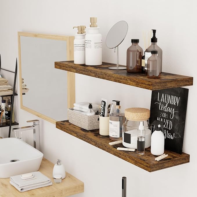 Floating Shelves for Wall, 36 inch Rustic Shelves 9.3in Deep Wooden Shelf, Floating Wall Shelves for Kitchen, Bathroom, Living Room & Bedroom Organizer, 36 x 9.3 x 1.5 in, 2 Packs