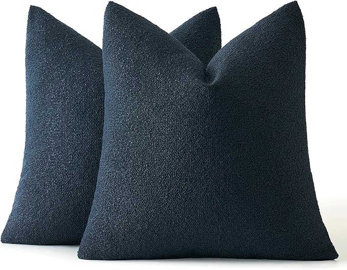 MIULEE 22x22 Inch Decorative Euro Sham Pillow Covers for Couch Bed Set of 2 Textured Boucle Neutral Throw Pillow Covers Navy Blue Accent Solid Pillowcases Sofa Living Room Home Decor
