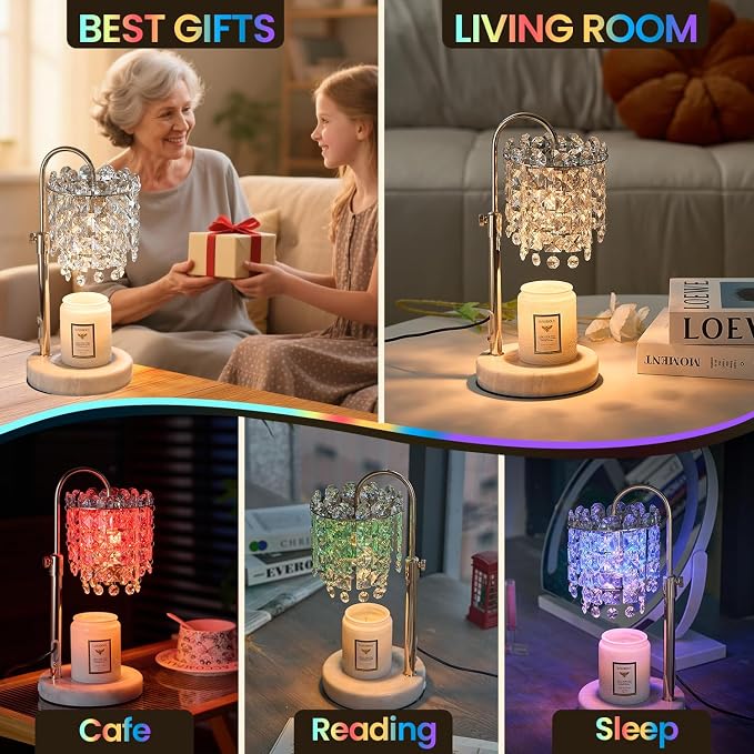Candle Warmer Lamp with Timer Dimmer Adjustable Height for New Home Bedroom,Vintage Home Decor for Scented JaR 3 Bulbs for New Home Decor, Women Mom Christmas Birthday Gifts,Black (RGB Fgold)