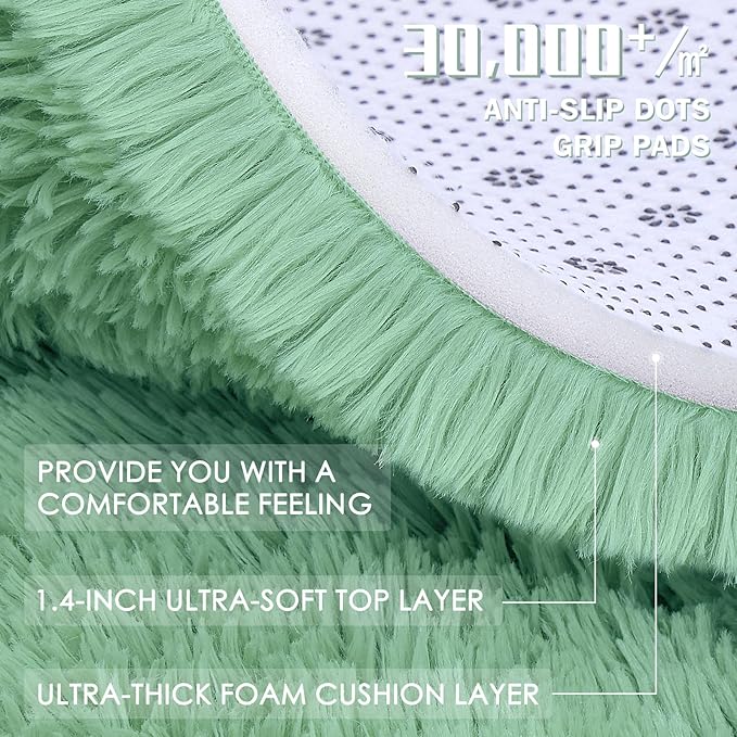 OLANLY 6x9 Machine Washable Large Area Rugs for Living Room, Bedroom, Soft Fluffy Shaggy Bedside Rug, Indoor Floor Carpet for Kids Girls and Boys, Dorms, Nursery, Home Decor Aesthetic, Mint Green
