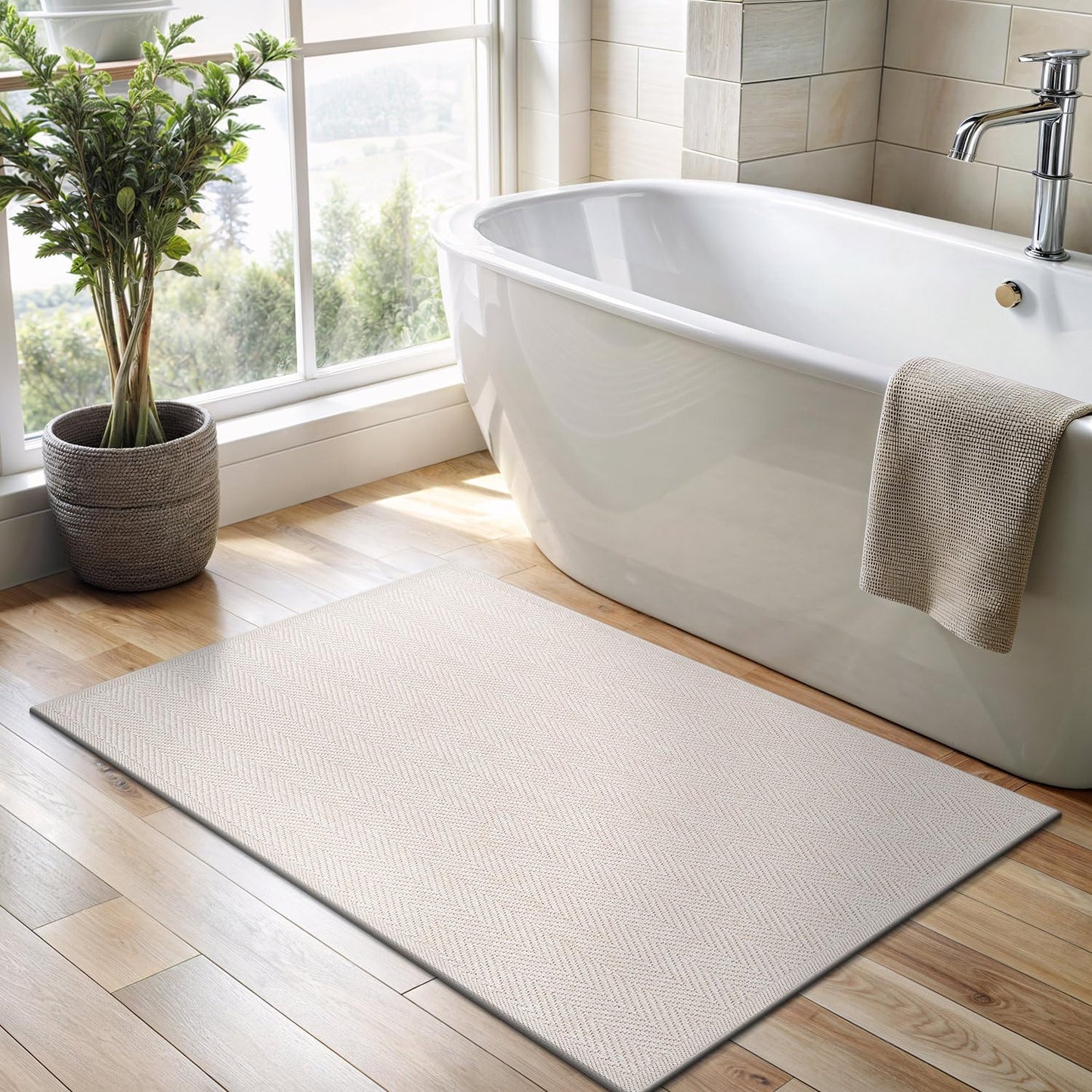 CAMILSON Easy Jute Rug 2x3, Indoor Outdoor Off-White Color Fiber Area Rugs for Bathroom and Kitchen Rug, Herringbone Seagrass Boho Woven Design, Easy-Cleaning, Washable Outside Carpet Alfombras 2 x 3