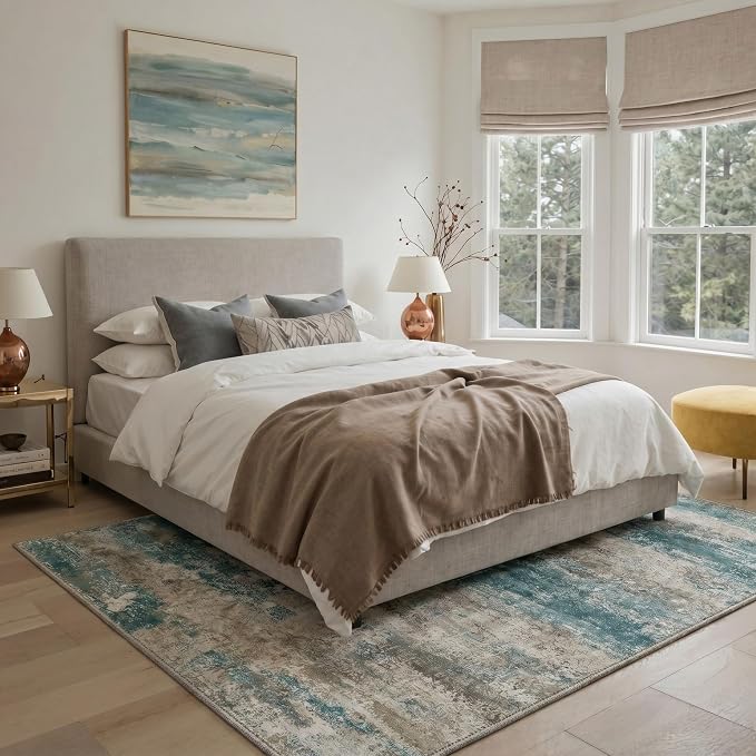 BEIMO 2X3 Rugs for Entryway Entrance Kitchen Bathroom, Machine Washable Modern Abstract Soft Area Rug Door Mat, Indoor Floor Carpet with Non Slip Rubber Backing, Dusty Teal Grey