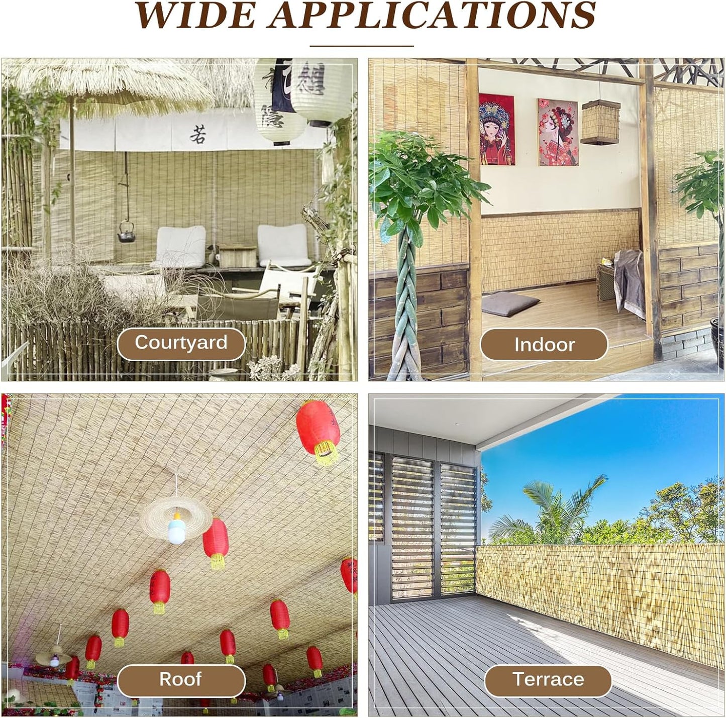 Natural Reed Fencing Rolls: Privacy Bamboo Fence 3/4/5/6ft High Roll Reed Screen, Decorative Bamboo Fencing for Outdoor Balcony Patio Garden Backyard,with Cable Zip Ties (Nature, 5x10ft)