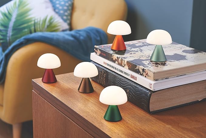 Lexon Mina Small Mushroom Lamp - LED Portable Bedside Light for Bedrooms, Kids & Nursery - Rechargeable with 12h Autonomy & Memory Dimmer, Aluminum - Bronze
