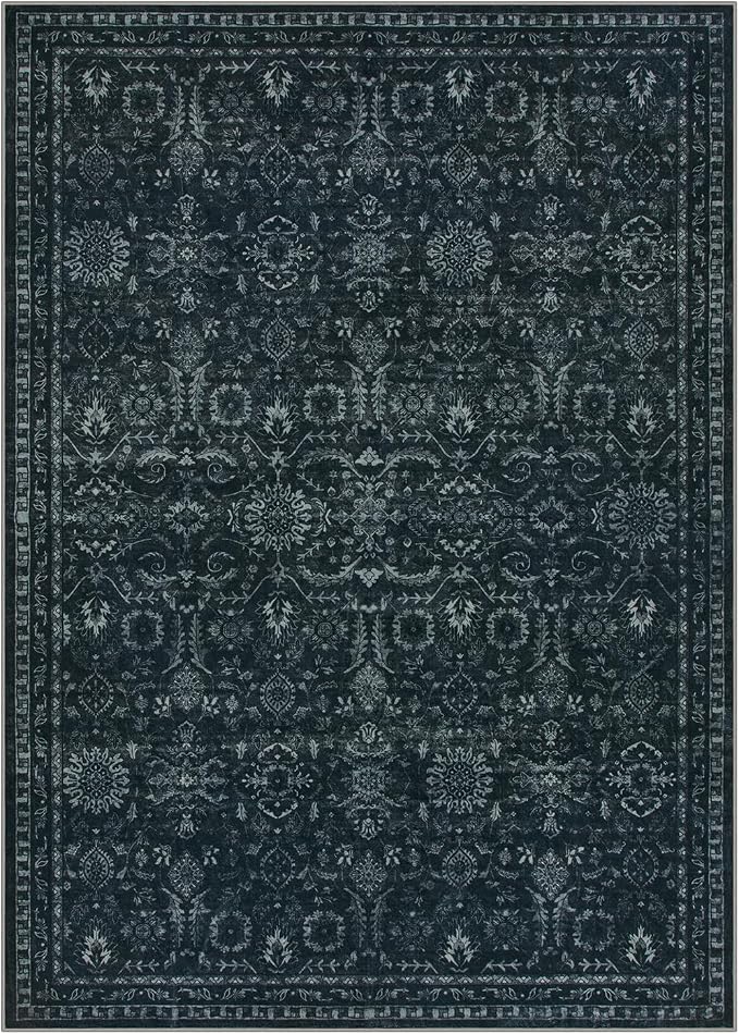 Lahome Dark Academia Moody Rug, 5x7 Dark Black Soft Living Room Bedroom Rug | Vintage Non Slip Non Shedding Low Pile Carpets for Dining Room Hardwood Floor Room Decor