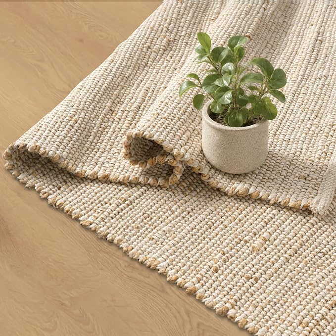GRUHUM Jute Blend Cotton Area Rug 4'x6' ft Rectangle Hand Woven Natural Farmhouse Rugs for Living Room, Bedroom, Kitchen - Rustic Vintage Bohemian Eco-Friendly Home Décor 4x6 ft Rug Natural