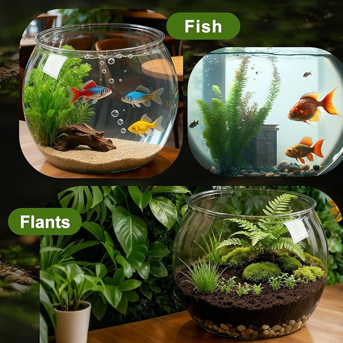 Geelin 0.5 Gallon Plastic Fish Tank Large Bowl Shatterproof with Crystal Clear Clarity for Terrarium, Flower Vase Centerpiece Gift for Fish Lovers (Round)