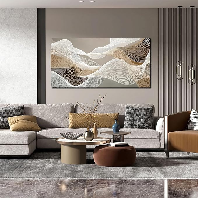 AOZEMI Large Abstract Wall Art Beige Wall Art White Canvas Art Print Modern Artwork for Bedroom Bathroom Living Room Office 24"x 48"