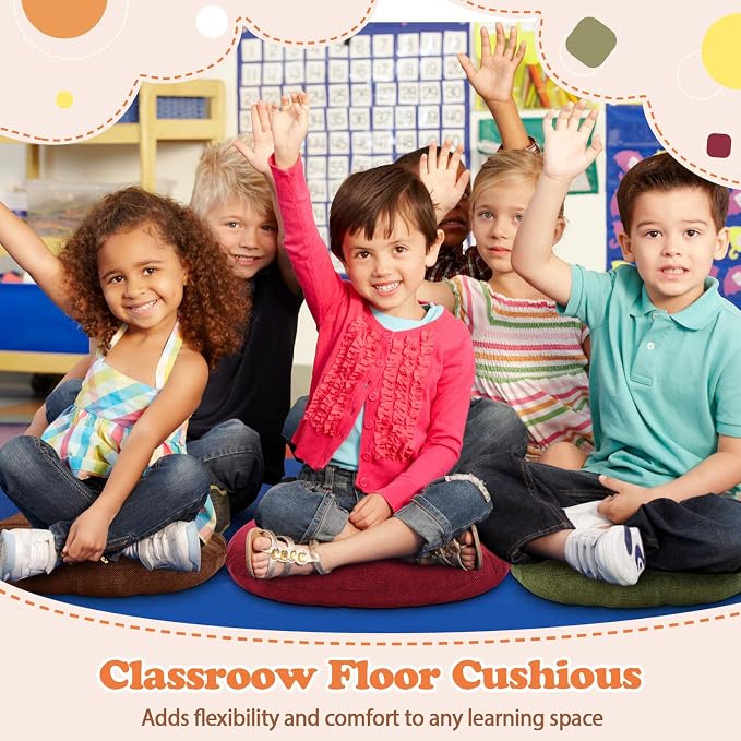 Fumete 8 Pcs 16 Inch Floor Cushions Pillow for Kids Bulk Classroom Round Flexible Seating Floor Cushions for Students Home Daycare School Reading Corner Yoga Meditation Picnic (Warm Earthy Tones)
