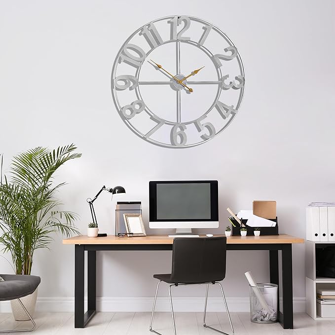 Sorbus Large Wall Clock for Living Room Decor - Wall Clock for Kitchen - 32 inch Big Wall Clock Decorative - Metal Wall Art - Analog Large Clock for Bedroom, Home, Kitchen, Office, Wall Decor (Silver)